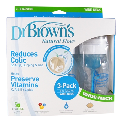 Natural Flow Wide-Neck Bottle 3 pack - 8 oz. (Dr. Brown's)