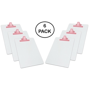 Clipboard White Letter Size A4 (13" X 9 1/16") Premium Metal Clip (Hardboard) (Pink Clip) (6 Pack), Acrimet