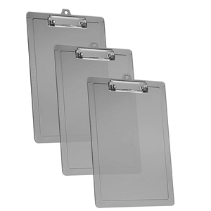 Acrimet Clipboard Letter Size Low Profile Clip (Plastic) (Smoke Color) (3 Pack)