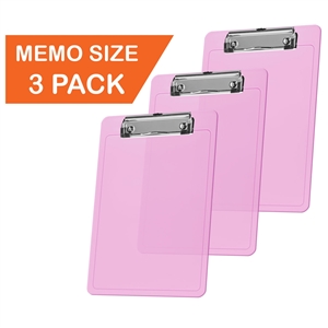 Clipboard Memo Size A5 (9 1/4" x 6 5/16") Low Profile Clip (Plastic) (Clear Pink Color) (3 Pack), Acrimet