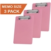 Acrimet Clipboard Memo Size A5 (9 1/4" x 6 5/16") Low Profile Clip (Plastic) (Solid Pink Color) (3 Pack)