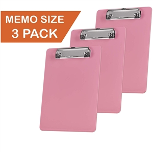 Acrimet Clipboard Memo Size A5 (9 1/4" x 6 5/16") Low Profile Clip (Plastic) (Solid Pink Color) (3 Pack)