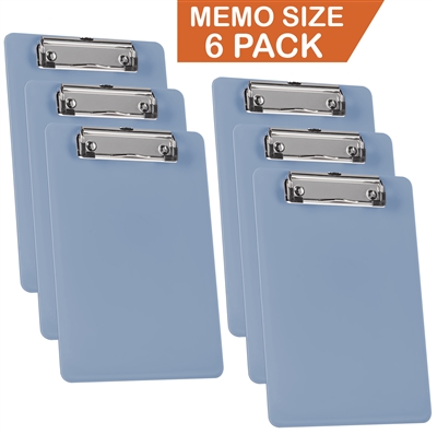 Clipboard Memo Size A5 (9 1/4" x 6 5/16") Low Profile Clip (Plastic) (Solid Blue Color) (6 Pack), Acrimet