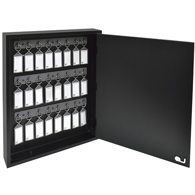 Acrimet Key Cabinet Organizer 24 Positions with Lock (Wall Mount) (24 Smoke Tags Included) (Black Cabinet)