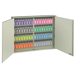Acrimet Key Cabinet Organizer 64 Positions with Lock (Wall Mount) (64 Multicolored Tags Included) (Beige Cabinet)
