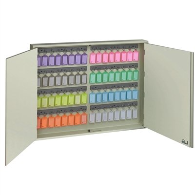 Acrimet Key Cabinet Organizer 64 Positions with Lock (Wall Mount) (64 Multicolored Tags Included) (Beige Cabinet)