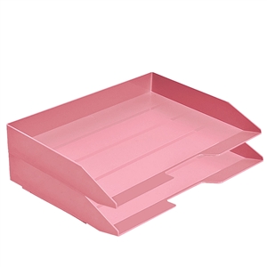 Acrimet Stackable Letter Tray 2 Tier Side Load Plastic Desktop File Organizer (Solid Pink Color) Code.218.R.O