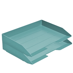 Acrimet Stackable Letter Tray 2 Tier Side Load Plastic Desktop File Organizer (Solid Green Color) Code.218.V.O