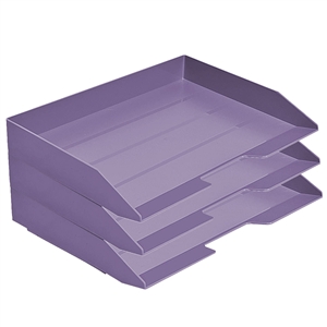 Acrimet Stackable Letter Tray 3 Tier Side Load Plastic Desktop File Organizer (Solid Purple Color) Code.219.L.O