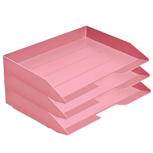 Acrimet Stackable Letter Tray 3 Tier Side Load Plastic Desktop File Organizer (Solid Pink Color) Code.219.R.O