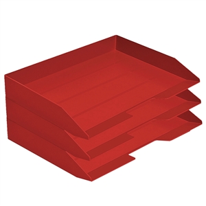 Acrimet Stackable Letter Tray 3 Tier Side Load Plastic Desktop File Organizer (Solid Red Color) Code.219.VM.O