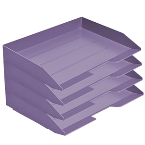 Acrimet Stackable Letter Tray 4 Tier Side Load Plastic Desktop File Organizer (Solid Purple Color) Code.220.L.O