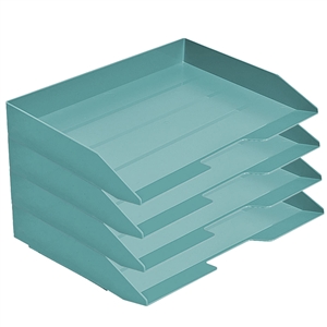 Acrimet Stackable Letter Tray 4 Tier Side Load Plastic Desktop File Organizer (Solid Green Color) Code.220.V.O