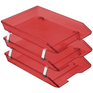 Acrimet Facility 3 Tier Letter Tray Front Load(Clear Red Color) Code 265.7