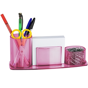 Acrimet Millennium Desk Organizer Pencil Paper Clip Cup Holder (With Paper) (Clear Pink Color) Code 740.8