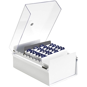 Acrimet 4 X 6 Card File Holder Organizer Metal Base Heavy Duty (White Color with Crystal Plastic Lid Cover) Code 922.8