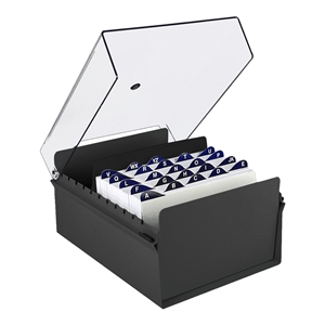 Acrimet 5 X 8 Card File Holder Organizer Metal Base Heavy Duty (Black Color with Crystal Plastic Lid Cover) Code 923.7