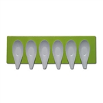 mebel entity 16d white tasting spoons x 6 on green rectangular tray
