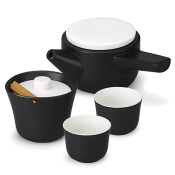 po: black evo song tea set with white lids