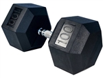 French Fitness Rubber Coated Hex Dumbbell 100 lbs - Single Image
