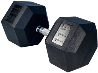 French Fitness Rubber Coated Hex Dumbbell 115 lbs - Single Image