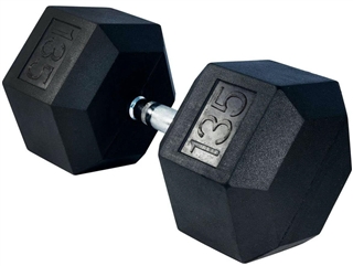 French Fitness Rubber Coated Hex Dumbbell 135 lbs - Single Image