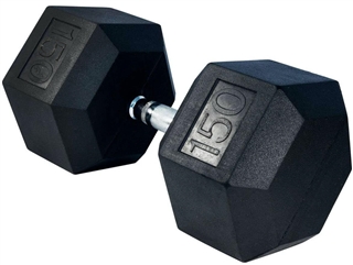 French Fitness Rubber Coated Hex Dumbbell 150 lbs - Single Image