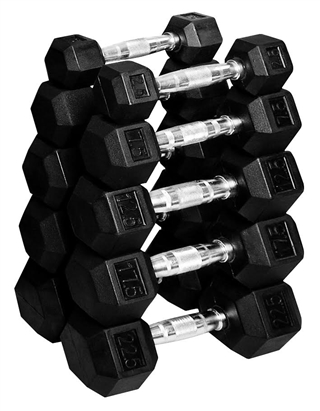 French Fitness Rubber Coated Hex Dumbbell Set 2.5-22.5 lbs - 5 Pair Image