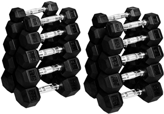 French Fitness Rubber Coated Hex Dumbbell Set 2.5-25 lbs - 10 Pair Image