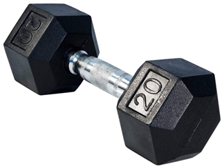 French Fitness Rubber Coated Hex Dumbbell 20 lbs - Single Image