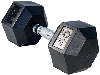 French Fitness Rubber Coated Hex Dumbbell 45 lbs - Single Image