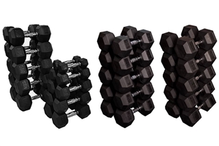 French Fitness Rubber Coated Hex Dumbbell Set 5-100 lbs Image