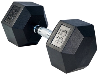 French Fitness Rubber Coated Hex Dumbbell 65 lbs - Single Image