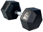 French Fitness Rubber Coated Hex Dumbbell 70 lbs - Single Image