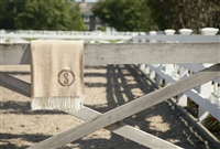 Caramel or Cocoa Italian Cotton Blanket personalized with Vintage Metallic thread colors in Rose Gold, Gold or Silver.