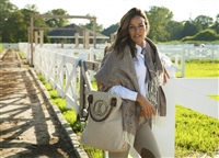 Gorgeous Natural Jute Tote with Genuine Leather Handles and a Detachable Shoulder Strap featuring a Vintage Metallic Medallion with an Initial in Rose Gold, Gold or Silver.