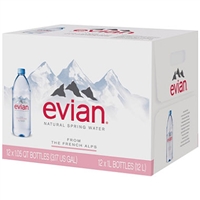 Evian Natural Spring Water 1 liter, 12 bottles
