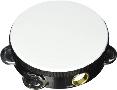 10" REMO  White Membrane Tambourine (Single row Jingles) and tassels Pkg