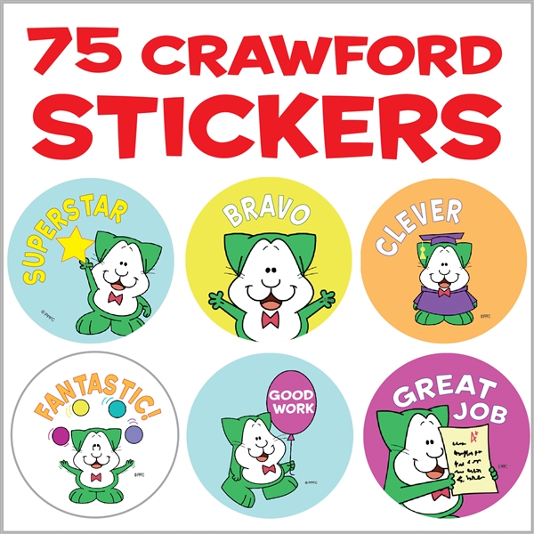 Crawford the Cat Incentive Stickers - 75 stickers (15 designs)