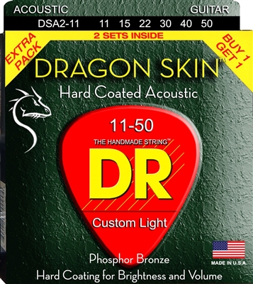 Dragon Skin Clear Coat Acoustic Guitar Strings 11-50 Custom Light (2 PK)