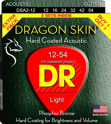 Dragon Skin Clear Coat Acoustic Guitar Strings 12-54 Light (2 PK)