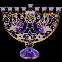 1019- Menorah 7" "Doves in Love" Purple