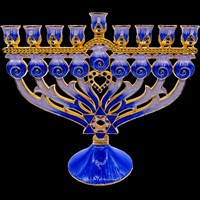 1021- Menorah 6.75" "Heart of Gold" Dark Blue