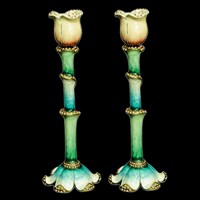 1152-PR- Candlesticks, 7", "Flowers", Pair