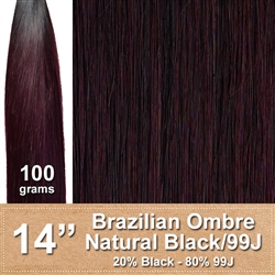 Brazilian Straight Ombre Human Hair Weft, Black/99J 14 Inches 100g