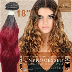 Brazilian Remy Human Hair Weft 18 Inches. 100g Natural Black Burgundy