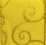 Swirl II Spring Moss Gold Wire-Edge Ribbon