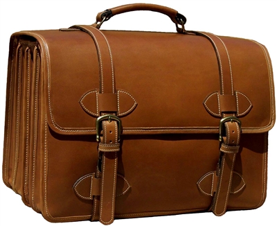 Scholar 4 Compartment Leather Briefcase Tan