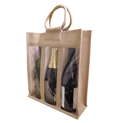 Jute Vino-Sack, Three Bottle, with Window