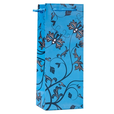 Wine Gift Bag, Teal/Black Floral